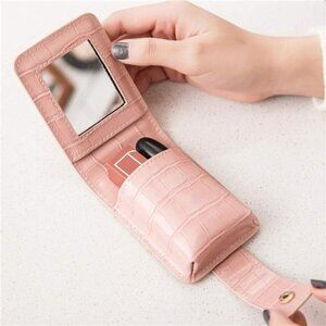 Makeup Lipstick Case for Women Travel Cosmetic Pouch Small Mini Leather
